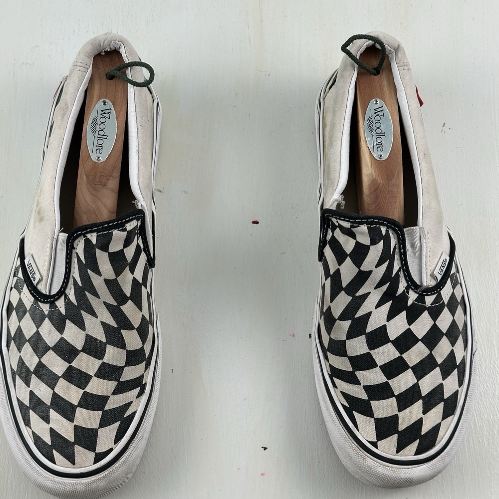 Rare Vans WARPED Checkerboard Slip On Shoes‎ Men 9.5 Wos 11 Black White Sneakers